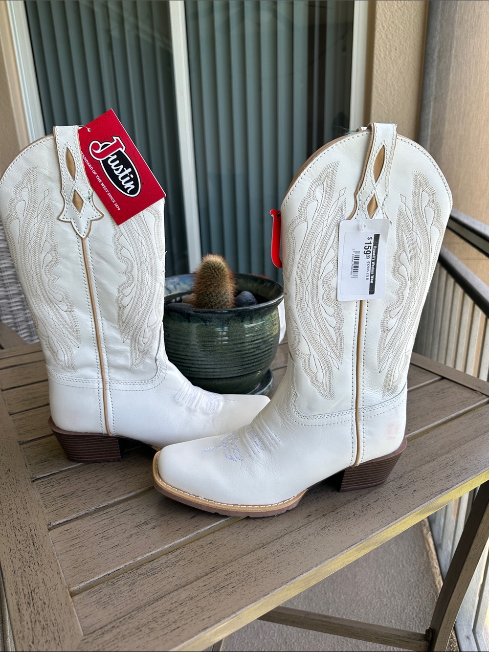 Justin Boots White Leather Western Cowboy Boots